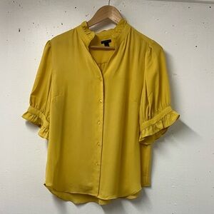 Ann Taylor Ruffle Sleeve Button-Front Blouse in Mustard Yellow – Size L